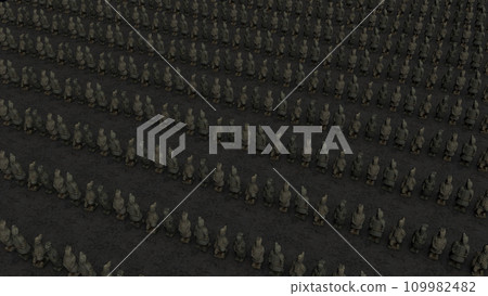 terracotta warriors in a row 3D animation in the dark 109982482