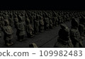 terracotta warriors in a row 3D animation in the dark 109982483