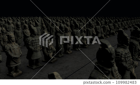 terracotta warriors in a row 3D animation in the dark terracotta warriors in a row 3D animation in the dark 109982483