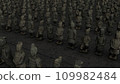 terracotta warriors in a row 3D animation in the dark 109982484