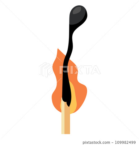 A cute cartoon style illustration of a burning matchstick. 109982499