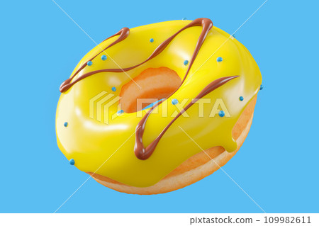 Chocolate glazed donut with sprinkles on a blue background Chocolate glazed donut with sprinkles on a blue background 109982611