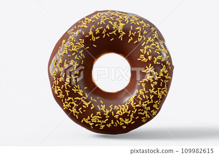 Chocolate glazed donut with sprinkles on a white background 109982615