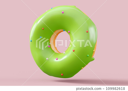 Chocolate glazed donut with sprinkles on a pink background Chocolate glazed donut with sprinkles on a pink background 109982618