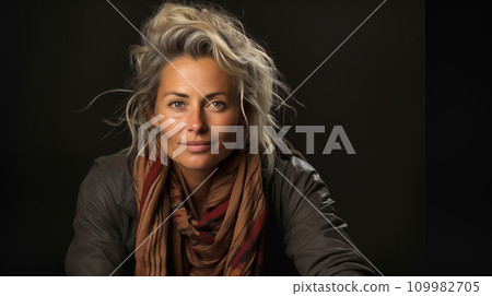 Portrait of a Content Middle-aged Woman. Generative AI. Portrait of a Content Middle-aged Woman. Generative AI. 109982705