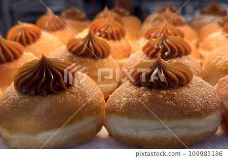 Hanukkah donuts on the counter of a candy store 109983186