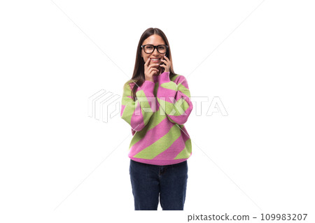 pretty 35 year old feminine model woman dressed in casual sweater smiling at camera pretty 35 year old feminine model woman dressed in casual sweater smiling at camera 109983207