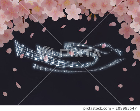 音符和櫻花花瓣 109983547