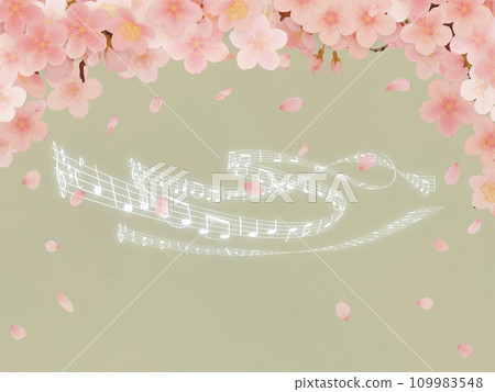 音符和櫻花花瓣 109983548