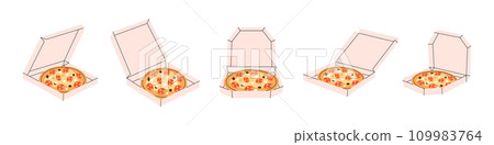 Traditional italian pizza in boxes. Italian cuisine, traditional food. Vector illustration. 109983764
