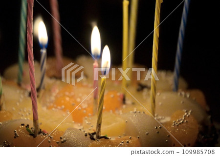 Candlelight on a handmade cake Candlelight on a handmade cake 109985708