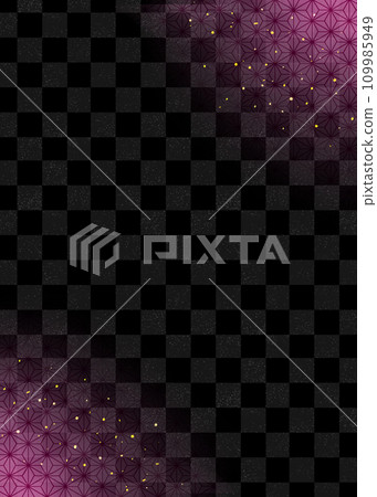 Japanese pattern background Checkered pattern and hemp leaves Black and pink Gold powder Vertical 109985949
