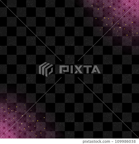 Japanese pattern background checkered pattern and hemp leaves black and pink gold powder square Japanese pattern background checkered pattern and hemp leaves black and pink gold powder square 109986038