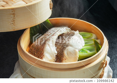 Japanese food. Steamed sea bream Japanese food. Steamed sea bream 109986142