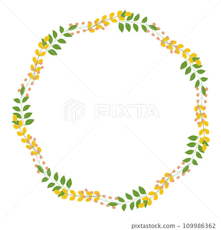 Vector frame material of yellow leaves and red berry wreath that can be used for Christmas 109986362