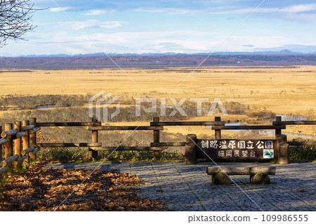 Kushiro Wetlands in late autumn, scenery of Hosooka Observation Deck, Kushiro Town, Hokkaido 109986555