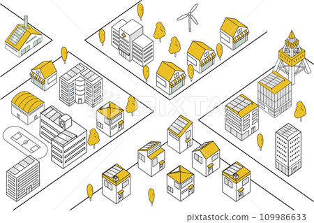簡單城市景觀的俯視圖（黃色景觀） 109986633