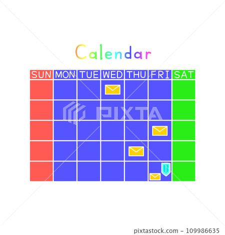 Colorful calendar with letters and shield marks Colorful calendar with letters and shield marks 109986635
