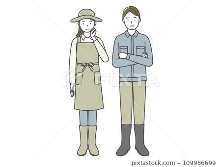 一對農民夫婦一臉困惑的表情 一對農民夫婦一臉困惑的表情 109986699