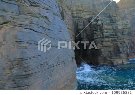 View of the large byobu rock towering over the sea of Iki Tatsunoshima View of the large byobu rock towering over the sea of Iki Tatsunoshima 109986881