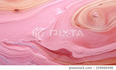 AI-generated content. Soft Pink Marble with Wooden Shou Sugi Ban Horizontal Background. Abstract stone texture backdrop with water drops. Bright natural material Surface. AI Generated Photorealistic 109986996
