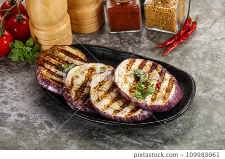 Grilled eggplant slices with cilantro 109988061
