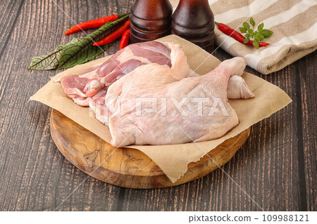 Raw duck leg ready for cooking Raw duck leg ready for cooking 109988121