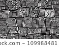 Abstract black and white doodle patterns with various geometric and organic shapes. 109988481