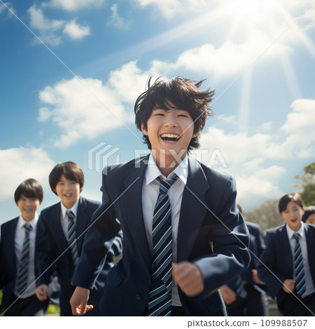 藍天白雲下穿著校服的國中生 藍天白雲下穿著校服的國中生 109988507
