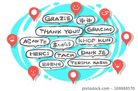 Eye-catching light blue that conveys “thank you” in languages around the world 109988570