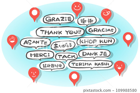 Eye-catching light blue that conveys “thank you” in languages around the world 109988580