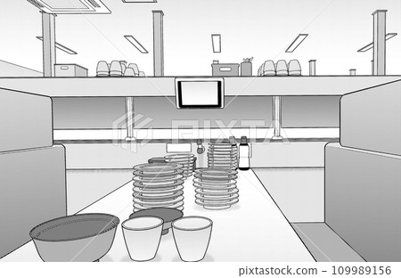 漫畫風格的鋼筆畫插畫家_傳送帶壽司 109989156