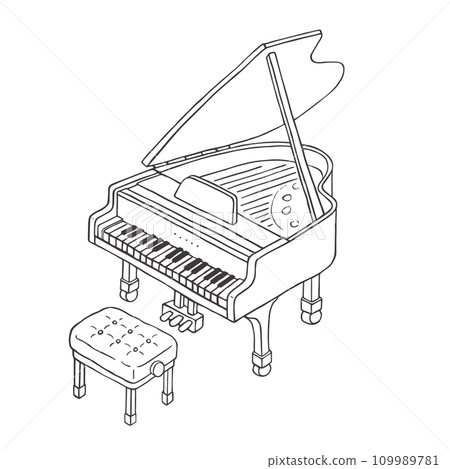 三角鋼琴的手繪插圖線圖（單色） 109989781