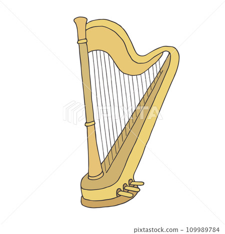 Hand-drawn line drawing of a harp (color) 109989784