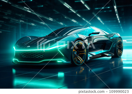 AI-generated content. Futuristic Car in Garage 109990023