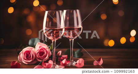 AI-generated content. two glasses with pink wine or champagne, Valentine's Day celebration, background for congratulations AI-generated content. two glasses with pink wine or champagne, Valentine's Day celebration, background for congratulations 109992163