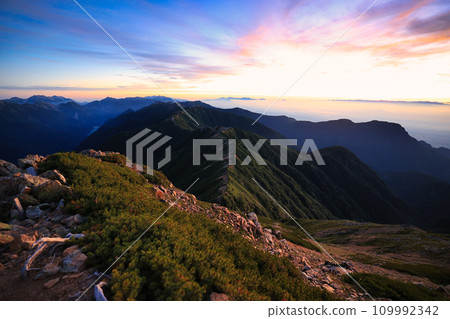 Omote Ginza Traverse Road in the Northern Alps at sunrise Omote Ginza Traverse Road in the Northern Alps at sunrise 109992342