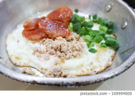 fried egg, Vietnamese egg with sausage and ground pork or minced pork fried egg, Vietnamese egg with sausage and ground pork or minced pork 109994000