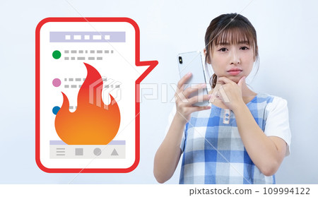 Image of a woman who is in trouble due to burning online Image of a woman who is in trouble due to burning online 109994122