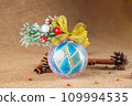 Exquisite handmade Christmas bubble toy from beads, also known as a Christmas globe or Christmas bulb, is a part of holiday decor 109994535
