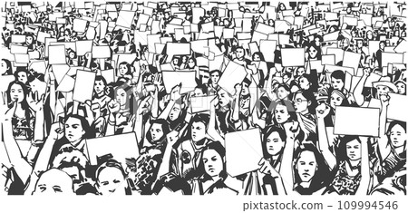 Illustration of protesting crowd in perspective 109994546