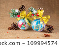 Exquisite handmade Christmas bubble toy from beads, also known as a Christmas globe or Christmas bulb, is a part of holiday decor 109994574