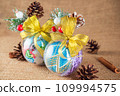 Exquisite handmade Christmas bubble toy from beads, also known as a Christmas globe or Christmas bulb, is a part of holiday decor 109994575