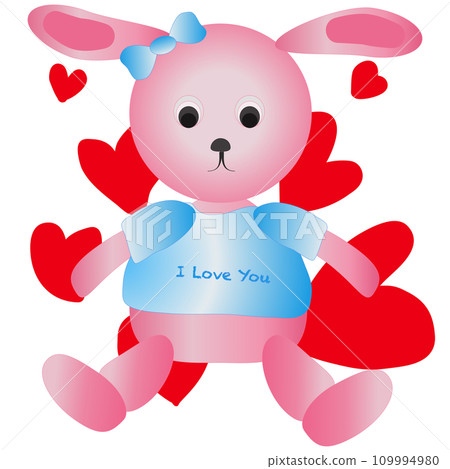 pink rabbit sitting in front of red heart shaped pink rabbit sitting in front of red heart shaped 109994980