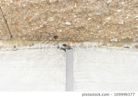 Boundary between hardened concrete joint and block wall Boundary between hardened concrete joint and block wall 109996377