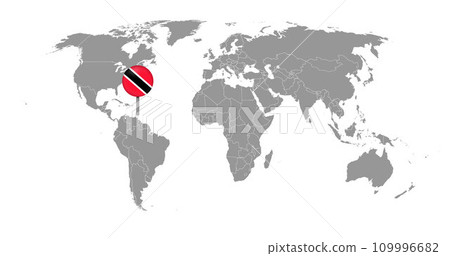 Pin map with Trinidad and Tobago flag on world map. Vector illustration. 109996682