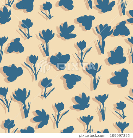 Floral seamless pattern with beautiful crocus flowers. Floral print for fabric, scrapbook, wrapping, clothing and card making. Floral seamless pattern with beautiful crocus flowers. Floral print for fabric, scrapbook, wrapping, clothing and card making. 109997235