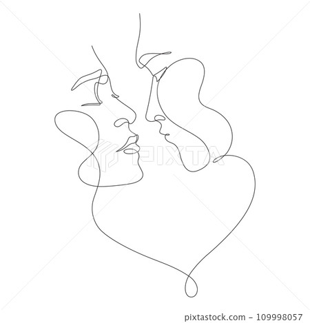 couple in romance scene continuous one line drawing couple in romance scene continuous one line drawing 109998057