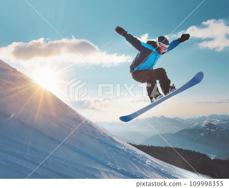 冬季滑雪者從山上跳下 AI 生成圖像 109998355