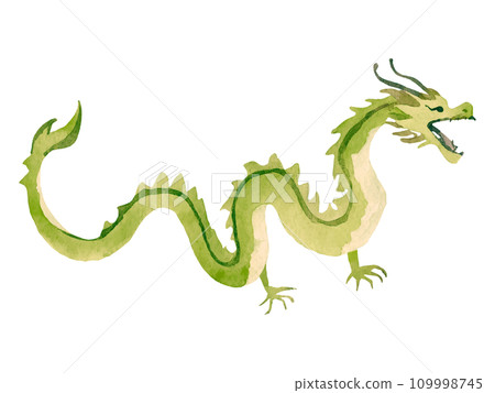 Illustration of green oriental dragon with watercolor touch Illustration of green oriental dragon with watercolor touch 109998745
